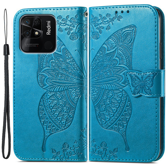 Cu clapetă pentru Xiaomi Redmi 10C, Butterfly, albastru