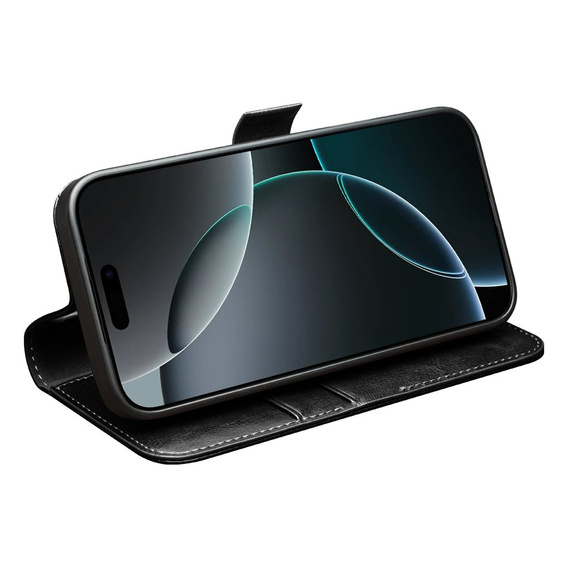 QIALINO Carcasă flip din piele de vacă originală pentru iPhone 17 Pro, negru