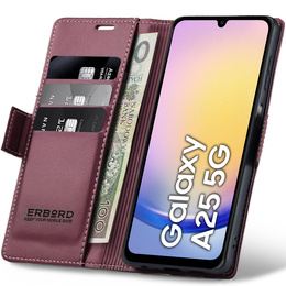 Husă pentru Samsung Galaxy A25 5G, ERBORD Glossy Litchi, portofel cu clapetă, roșu