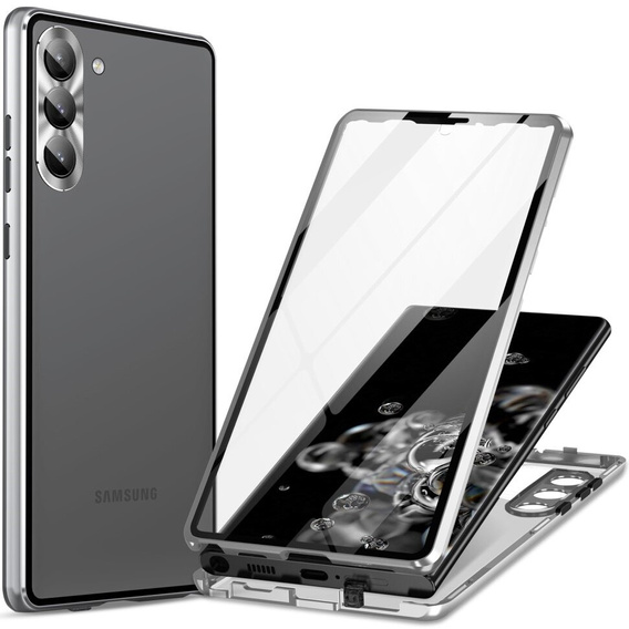 Husa pentru Samsung Galaxy S24, Magnetic Dual Glass, de argint