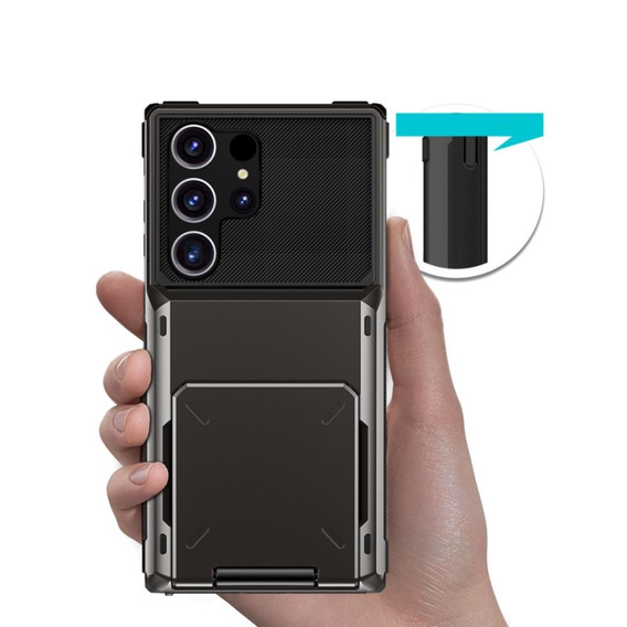Husa pentru Samsung Galaxy S25 Ultra, Card Holder Kickstand, negru
