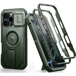 Husă blindată pentru iPhone 16 Pro, Dexnor CamProtect MagSafe, verde (Două rame)