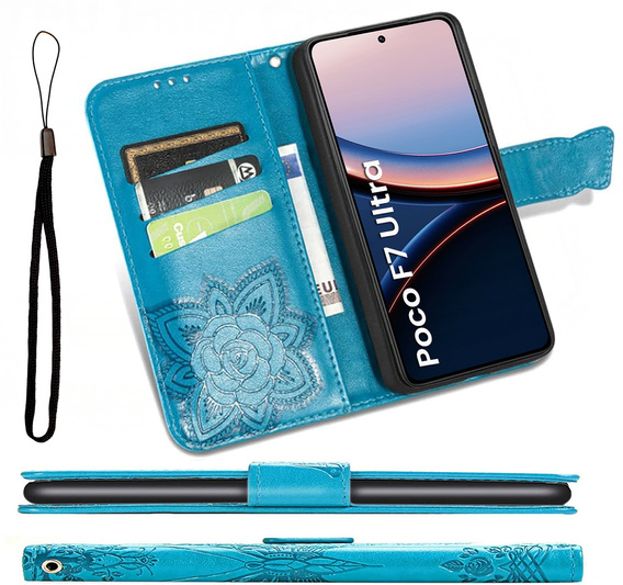 Cu clapetă pentru Xiaomi Poco F7 Ultra, Butterfly, albastru