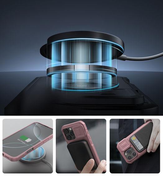 Husă blindată pentru iPhone 16 Pro Max, Dexnor CamProtect MagSafe, roz (Două rame)