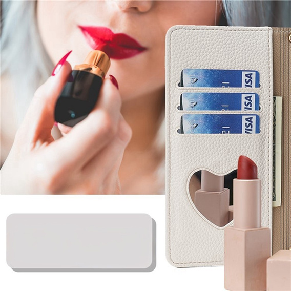 Carcasă flip pentru Samsung Galaxy A56 5G, Wallet Zipper Pocket, cu oglindă, alb