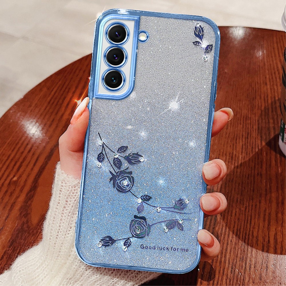 Husă pentru Samsung Galaxy S22, Glitter Flower, albastru