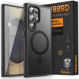 Husă pentru Samsung Galaxy S25 Ultra, pentru MagSafe, ERBORD Matt Case, negru + sticlă pentru ecran