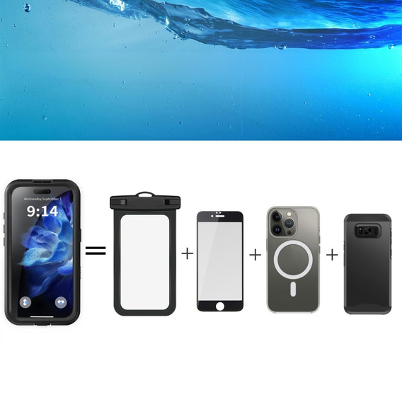 Carcasă impermeabilă IP68 pentru iPhone 16 Plus, SHELLBOX MagSafe, negru