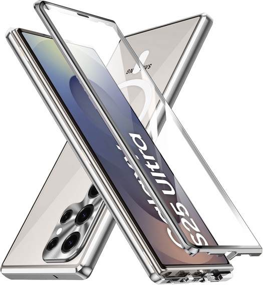 Carcasa Magnetic Dual Glass MagSafe pentru Samsung Galaxy S25 Ultra, de argint