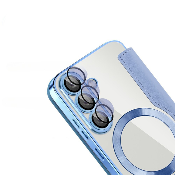 Cu clapetă pentru Samsung Galaxy S25, RFID Wallet MagSafe CamShield, albastru