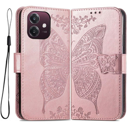 Cu clapetă pentru Oppo A40 / Oppo A40m, Butterfly, roz rose gold