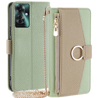 Carcasă flip pentru Oppo Reno 11F 5G, Wallet Zipper Pocket, cu oglindă, verde