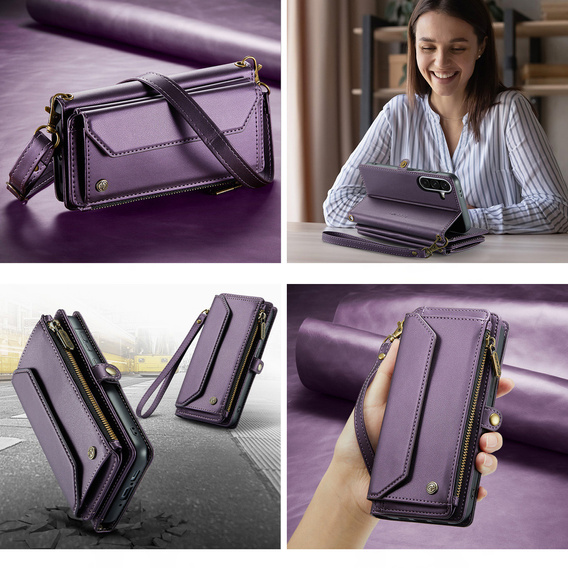 Husă cu clapetă pentru Samsung Galaxy A17 5G, portofel cu închidere și curele - violet
