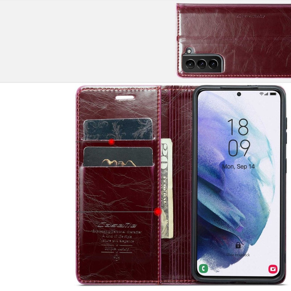 Carcasă flip CASEME pentru Samsung Galaxy S21, Waxy Textured, roșu