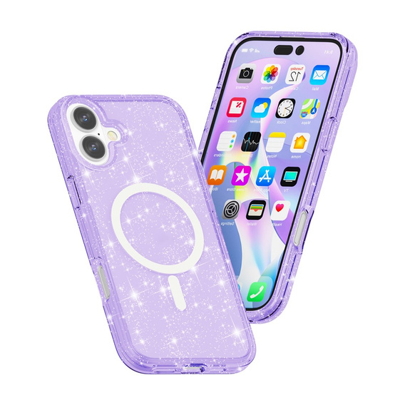 Husă pentru iPhone 17, pentru MagSafe, glitter, violet translucid