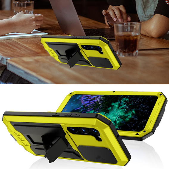 Husă blindată pentru Samsung Galaxy S23 Plus, R-JUST CamShield Slide, galben