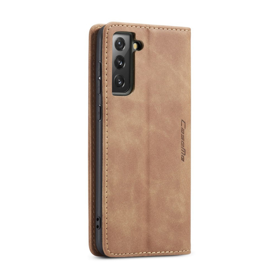 Husa CASEME pentru Samsung Galaxy S21 FE, Leather Wallet Case, maro