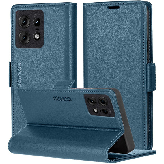 Husă pentru Motorola Edge 50 Pro, ERBORD Glossy Litchi, portofel cu clapetă, albastru