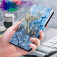 Cu clapetă pentru Oppo A17, Wallet, Marble albastru