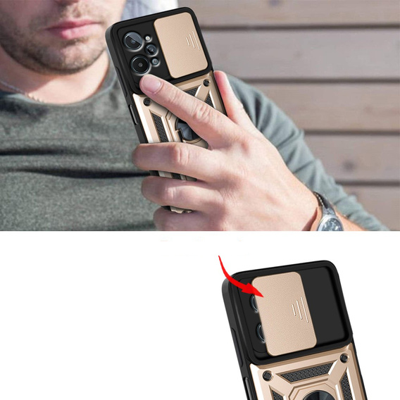 Husă blindată pentru Realme C31, CamShield Slide, de aur