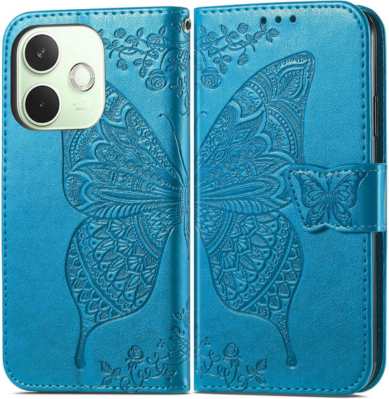 Cu clapetă pentru Oppo A5 Pro 5G, Butterfly, albastru