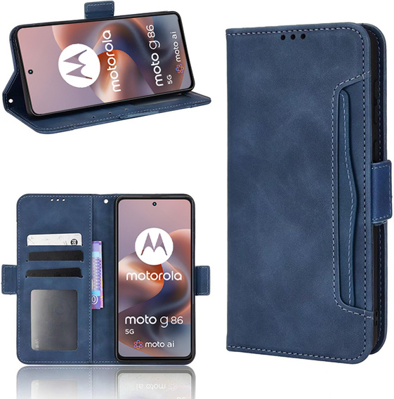 Cu clapetă pentru Motorola Moto G86 5G, Card Slot, albastru închis