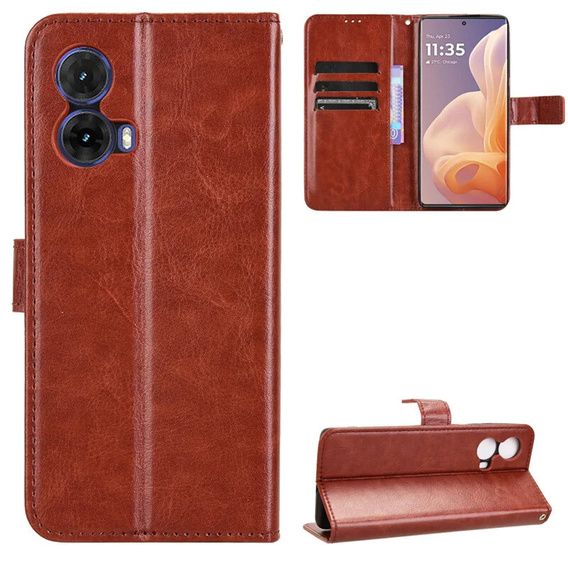 Cu clapetă pentru Motorola Moto G85, Crazy Horse Wallet, maro