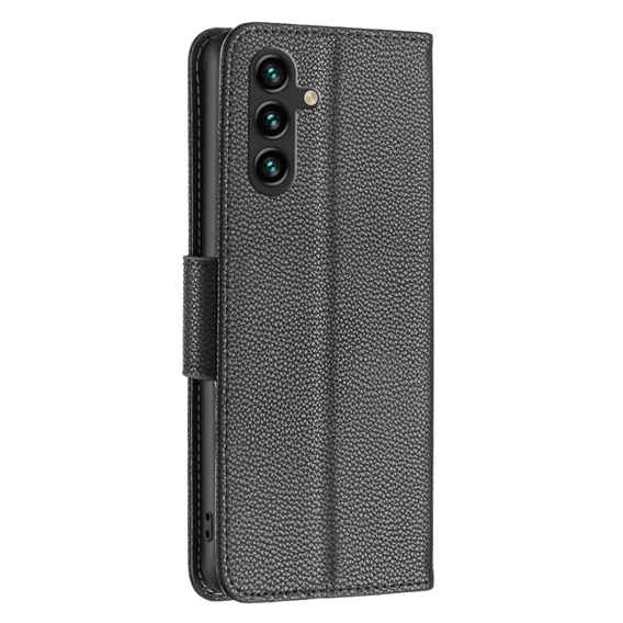 Cu clapetă pentru Samsung Galaxy A55 5G, Wallet Litchi Leather, negru