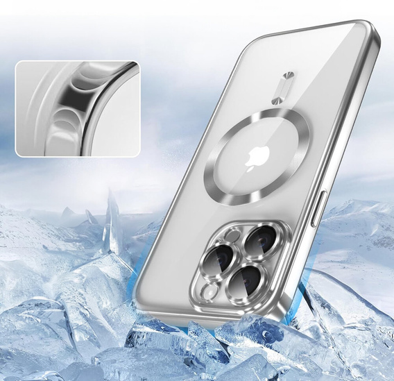 Husă pentru iPhone 15 Pro Max, Electro MagSafe, de argint + Sticlă pentru ecran
