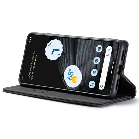 Husa CASEME pentru Google Pixel 7, Leather Wallet Case, negru