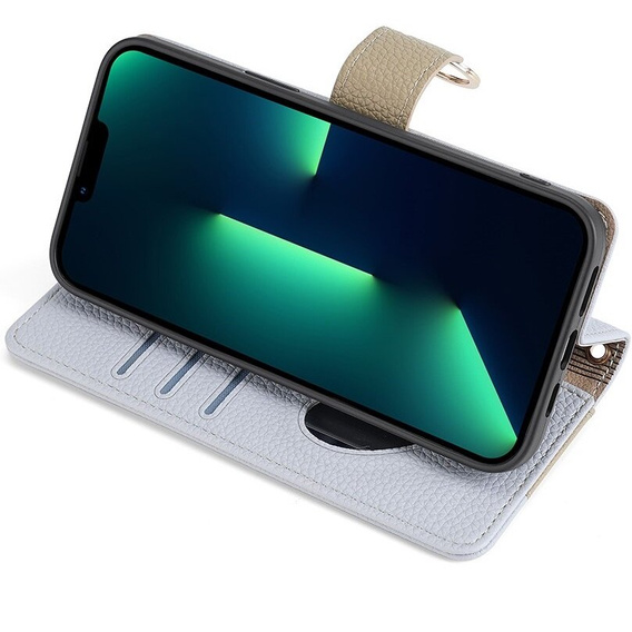 Carcasă flip pentru iPhone 15 Pro, Wallet Zipper Pocket, cu oglindă, albastru