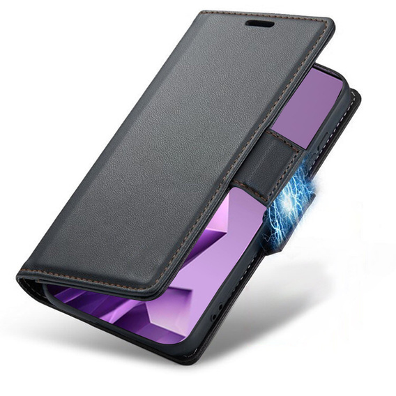 Husă pentru Infinix Note 50 Pro+, ERBORD Glossy Litchi, portofel cu clapetă, negru