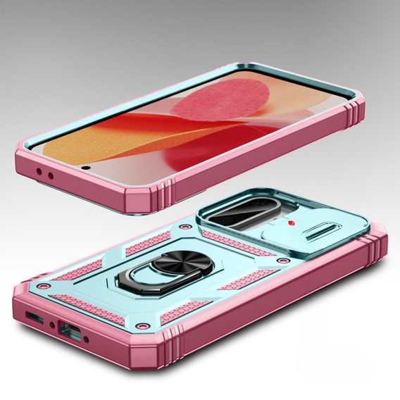 Husă pentru Samsung Galaxy A56 5G, KickStand Camera Lens, verde / roz