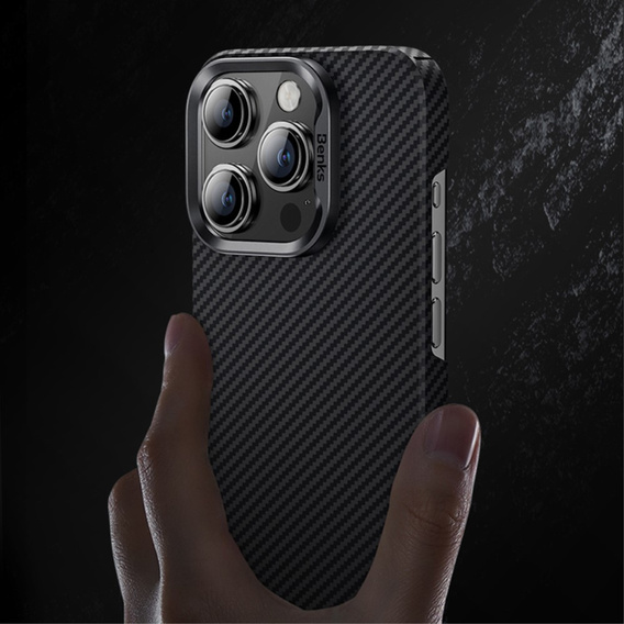 Carcasa BENKS Kevlar pentru iPhone 15 Pro, Carbon Fiber, negru