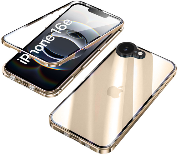 Husa pentru iPhone 16E, Magnetic Dual Glass, de aur