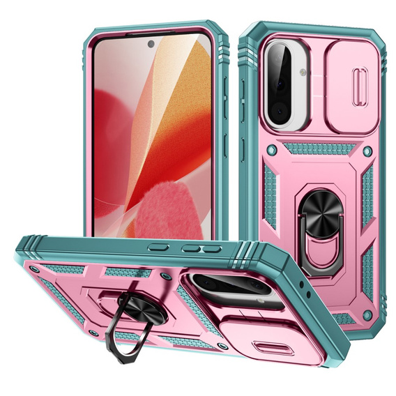Husă pentru Samsung Galaxy A56 5G, KickStand Camera Lens, roz / verde