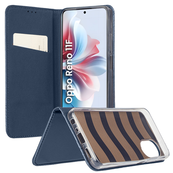 Husă pentru Oppo Reno 11F 5G, Smart Magnet, albastru închis + sticlă 9H
