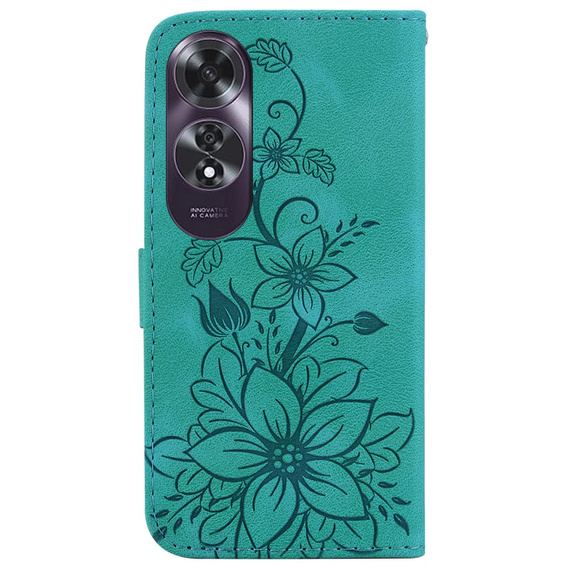Cu clapetă pentru Oppo A60, Lily Flower, verde