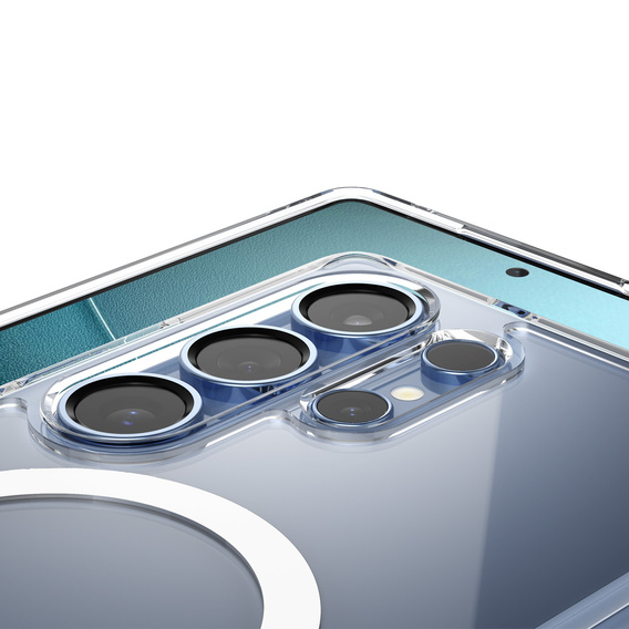 Carcasă MagSafe Spigen pentru Samsung Galaxy S25 Ultra, Ultra Hybrid, transparent / alb + 9H Tempered Glass