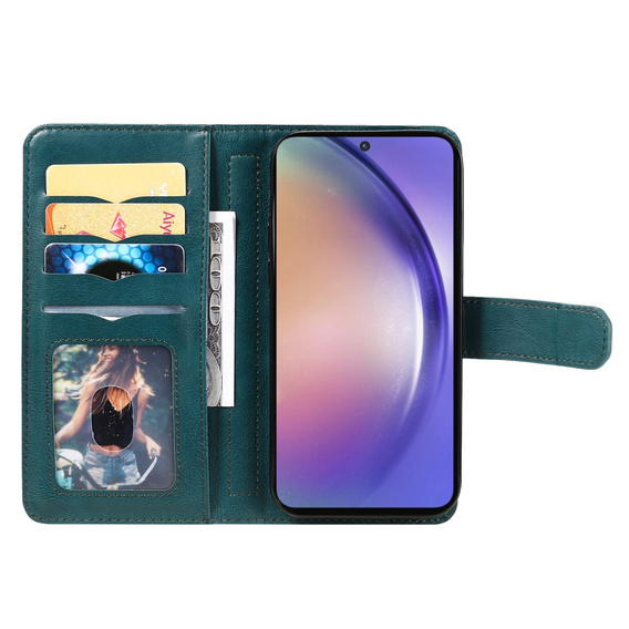 Husa cu clapetă pentru Samsung Galaxy A55 5G, 10 Card Slots Wallet, verde