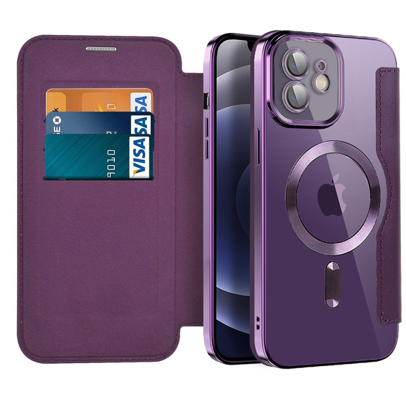 Cu clapetă pentru iPhone 12, RFID Wallet MagSafe CamShield, violet