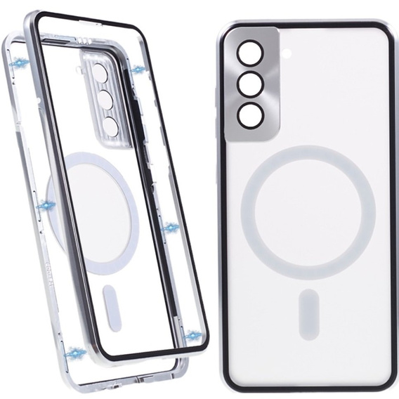 Carcasa Magnetic Dual Glass MagSafe pentru Samsung Galaxy S22, de argint