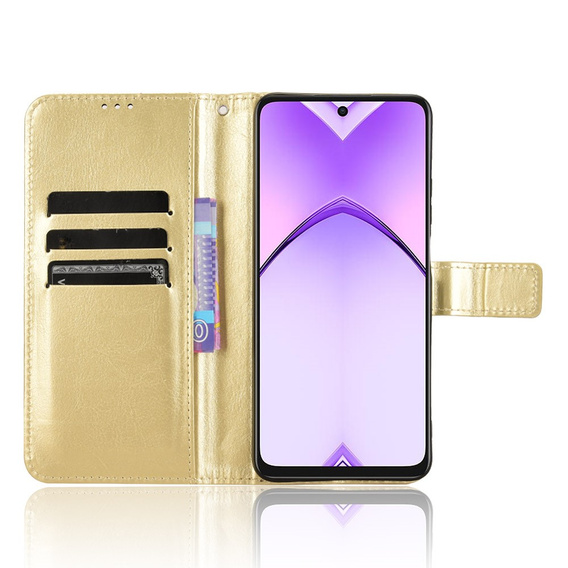 Cu clapetă pentru Oppo A40 / Oppo A40m, Crazy Horse Wallet, de aur