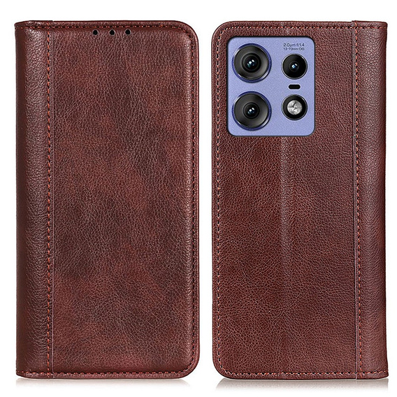 Husa cu clapetă pentru Motorola Edge 50 Pro, Split Leather, maro