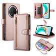 Cu clapetă pentru Honor Magic 7 Lite, Wallet Zipper Pocket, roz