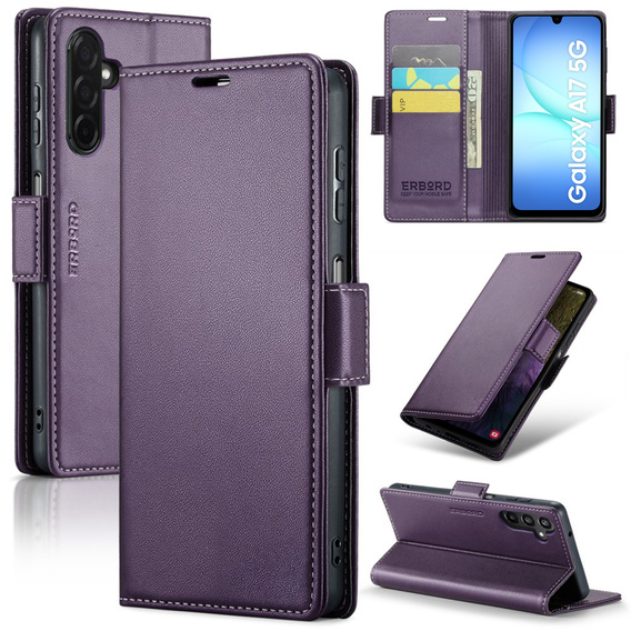 Husă pentru Samsung Galaxy A17 5G, ERBORD Glossy Litchi, portofel cu clapetă, violet
