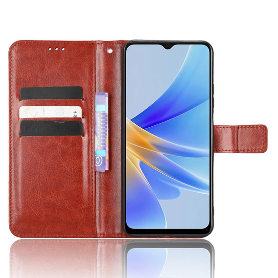 Cu clapetă pentru Oppo A17, Crazy Horse Wallet, maro