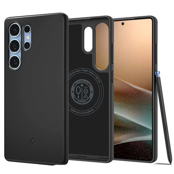 Carcasa Spigen pentru Samsung Galaxy S25 Ultra, Thin Fit Mag, negru + sticlă temperată 9H