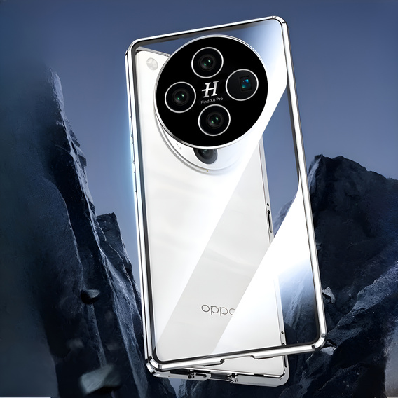 Husa pentru Oppo Find X8 Pro, Magnetic Dual Glass, de argint