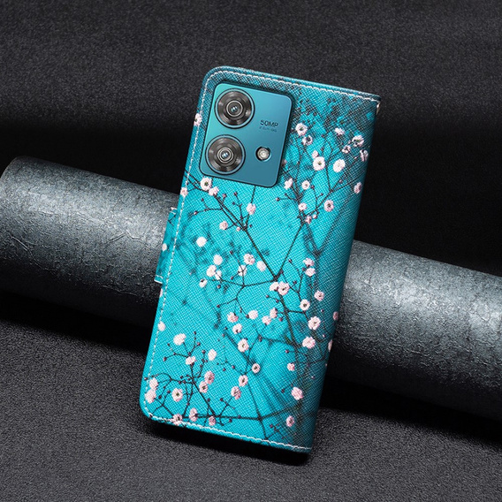 Cu clapetă pentru Motorola Edge 40 Neo, Wallet, sakura, albastru
